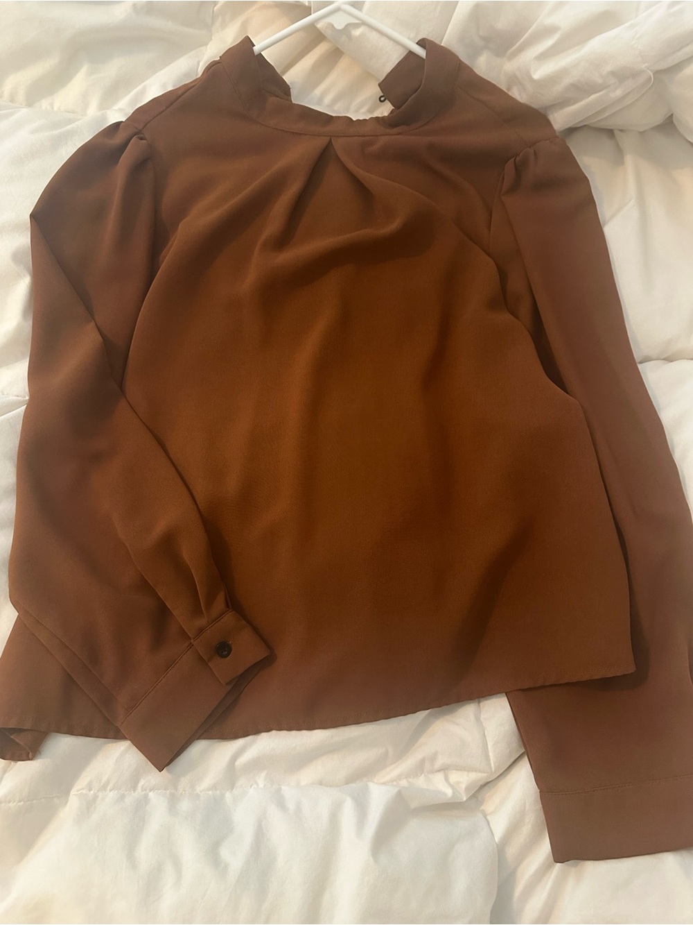 SHEIN Chocolate Brown Mock Neck Long Sleeve Blouse